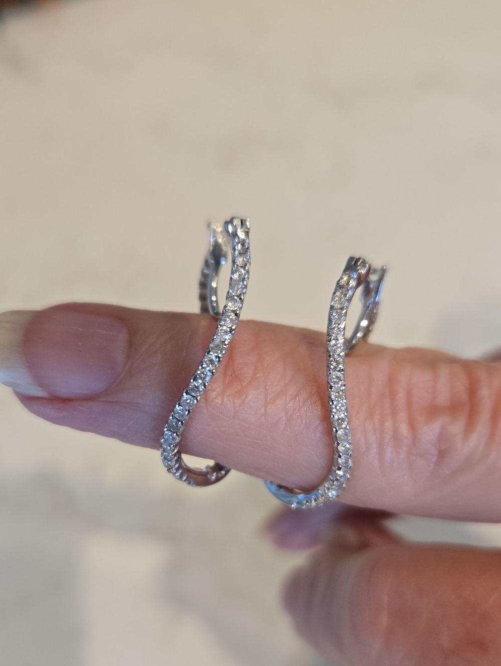 Sterling Silver Pavé Wave Hoop Earrings in Silver